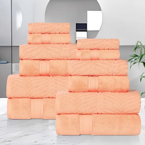 Miniatura 48 de Superior Juego de toallas surtidas de algodón Chevron de 12 piezas, cero torsión, secado rápido, artículos esenciales para el hogar, ducha, spa