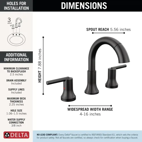 Miniatura 5 de Delta Faucet Trinsic - Grifo de baño extraíble, grifo de baño extraíble, grifo de baño negro de 3 agujeros, rociador extraíble de 3 agujeros, grifo