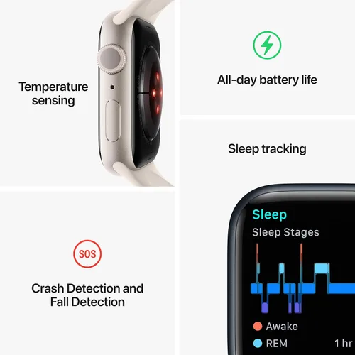 Miniatura 5 de Apple Watch Series 8 [GPS 41mm] Reloj inteligente con caja de aluminio medianoche y correa deportiva medianoche - S/M. Rastreador de actividad