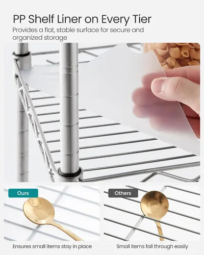 Miniatura 4 de SONGMICS Estante de baño de 3 niveles, estante de almacenamiento para espacio pequeño, con 3 revestimientos de estante de PP, gancho extraíble