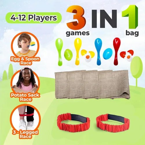 Miniatura 2 de Shop Square Juegos de campo al aire libre, bolsas de carreras de saco de patatas para niños y adultos, carreras de huevos y cucharas, bandas