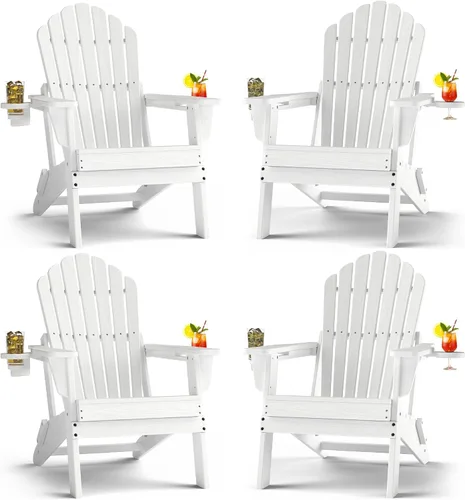 Miniatura 11 de Plawdlik Juego de 2 sillas plegables Adirondack de HDPE, sillas de patio al aire libre resistentes con soportes dobles para tazas, silla para Negro