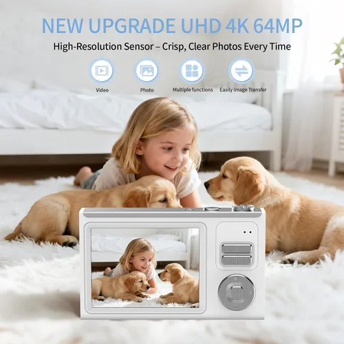 Miniatura 2 de Cámara digital, cámara 4K de 64 MP para niños con pantalla IPS de 2.8 pulgadas, tarjeta SD de 64 GB y zoom digital de 16X, cámara compacta