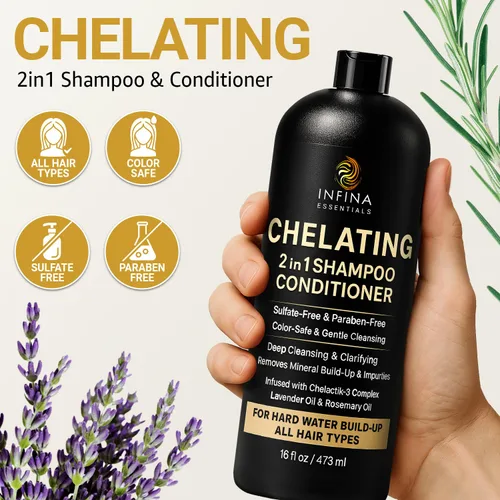 Miniatura 5 de Champú y acondicionador de agua dura - Limpiador quelante 2 en 1 para eliminación de acumulaciones, cabello suave y brillante - Con complejo