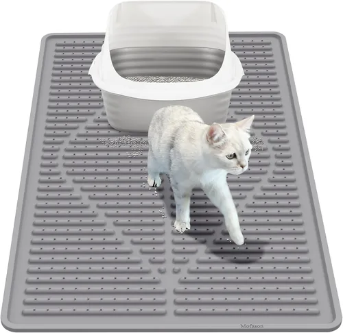 Miniatura 13 de Mofason Tapete de goma para arena para gatos, tapete para caja de arena para gatitos, tapete de silicona para atrapar arena, suministros y Negro