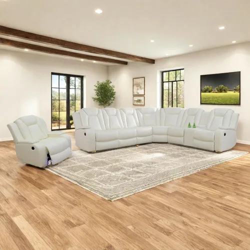 Miniatura 5 de Sofá Seccional Reclinable Eléctrico con Luz LED para Sala de Estar, Juego de Sofá Seccional de Esquina Reclinable de Cuero Sintético, Portavasos