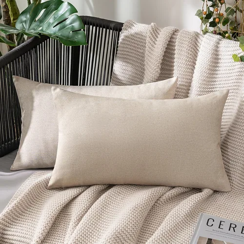 Miniatura 48 de MIULEE Paquete de 2 fundas decorativas para almohadas de exterior, sólidas, impermeables, de lino sintético, estilo granja de jardín, fundas de Óxido