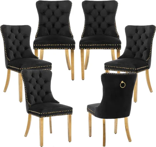 Miniatura 34 de LKTART Juego de 2 sillas de comedor de terciopelo, sillas de comedor copetudas con ribete de anillo de clavo, silla de comedor tapizada con patas
