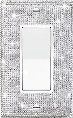 1 pieza de placas de interruptor de diamantes de imitación brillantes plateadas y cubiertas de enchufes Placas de pared Cubierta de interruptor de 1