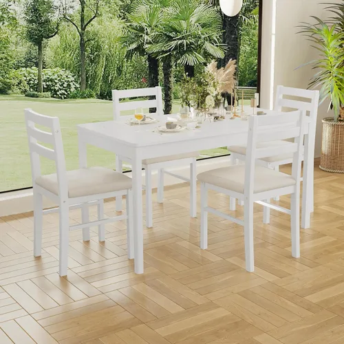 Miniatura 9 de Juego de Mesa de Comedor Rectangular Moderna de Madera Maciza de Interior de 5 Piezas para 4, Mesa y 4 Sillas con Cojines Suaves para Cocina, Bar