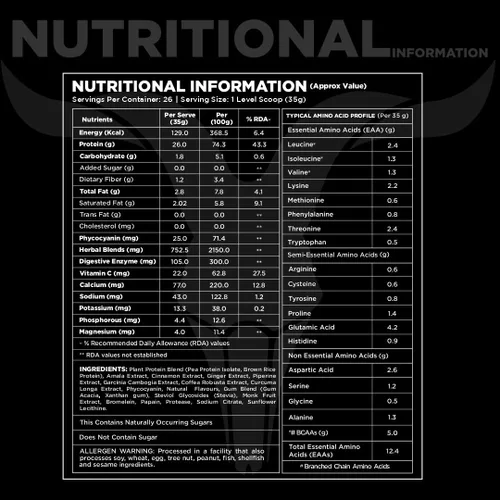 Miniatura 7 de Bolt Biozyme Plant Protein Proteína vegana con superalimento ficocianina y hierbas ayurvédicas Perfil completo de aminoácidos para apoyo