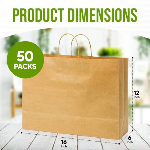 Miniatura 2 de Bolsas de papel Tobvory con asas, 50 unidades de bolsas de papel kraft de 16x6x12 pulgadas, marrón, a granel, bolsa grande de papel reciclado, bolsa