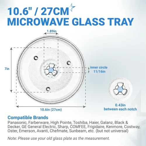Miniatura 2 de Placa de vidrio para microondas BlueStars de 10.6"/27cm [Actualizado 2025] - Reemplaza WB48X21336 BT-3112 - Compatible con microondas Panasonic
