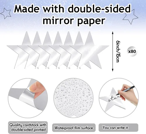 Miniatura 2 de Leinuosen 80 Piezas de Recortes de Estrellas de Purpurina, Estrellas de Cartón de Papel Impresas Dobles, Decoraciones para Tablón de Anuncios, Pared