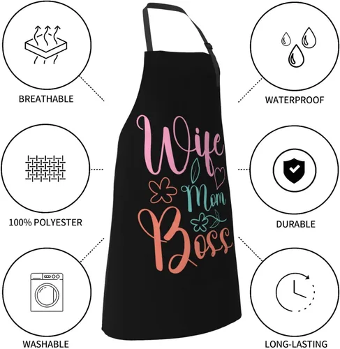 Miniatura 6 de Wife Mom Boss Aprons With Pockets Men Women Waterproof Adjustable Bib Apron Kitchen Gardening Salon Aprons For Cooking