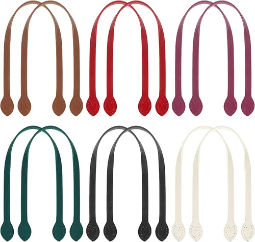 12 asas de bolsa para hacer bolsas, correas de piel sintética de 23.4 pulgadas para bolso, asas de bolso para bolsas de ganchillo, 6 colores
