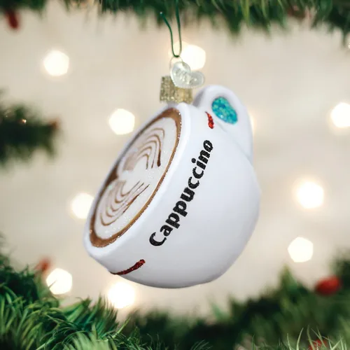 Miniatura 2 de Old World Christmas Adorno de cristal de capuchino soplado para árbol de Navidad, decoración navideña artesanal, colección de café