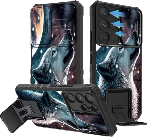 Miniatura 1069 de Funda para Samsung Galaxy S22 Ultra 5G, Galaxy S22 Ultra con cubierta de cámara deslizante, funda resistente de doble capa con función atril Black