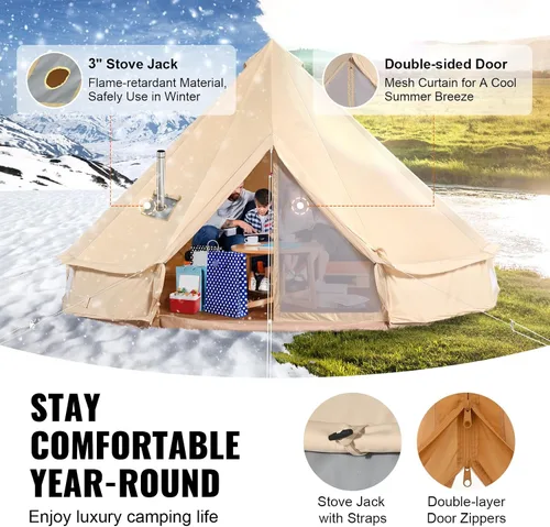 Miniatura 4 de Happybuy Tienda de campaña de lona – 4 estaciones transpirable 100% algodón lona Yurt – con estufa Jack, tienda de campaña glamping de lujo
