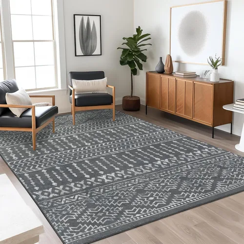 Miniatura 25 de Art&Tuft Alfombra de área de 8 x 10 pies, súper suave, ultrafina, marroquí, lavable, antideslizante, para sala de estar, plegable, geométrica, Gris