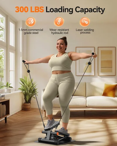 Miniatura 5 de Niceday Steppers para ejercicio, escalera con bandas de resistencia, mini stepper con capacidad de carga de 136 kg, stepper de fitness hidráulico