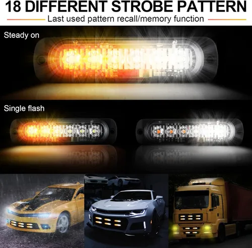 Miniatura 5 de Paquete de 20 luces LED estroboscópicas de emergencia, 6 LED ámbar y blanco, luces intermitentes de montaje en superficie, luces intermitentes