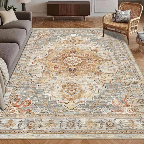 Miniatura 8 de Alfombra de Área Lavable 2'6'' x 8' Alfombra Persa Tradicional Vintage - Alfombra Plegable Desgastada Antideslizante Lavable a Máquina para Sala