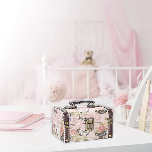 Miniatura 9 de ELLDOO Caja Decorativa de Cofre del Tesoro, Caja de Almacenamiento de Madera + Cuero PU para Joyas y Baratijas, Caja de Recuerdos para Mujeres