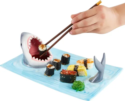 Platos de tiburón, plato de sushi de tiburón 3 en 1 mejorado, plato de sushi de tiburón, plato de tiburón con compartimento para salsa, material