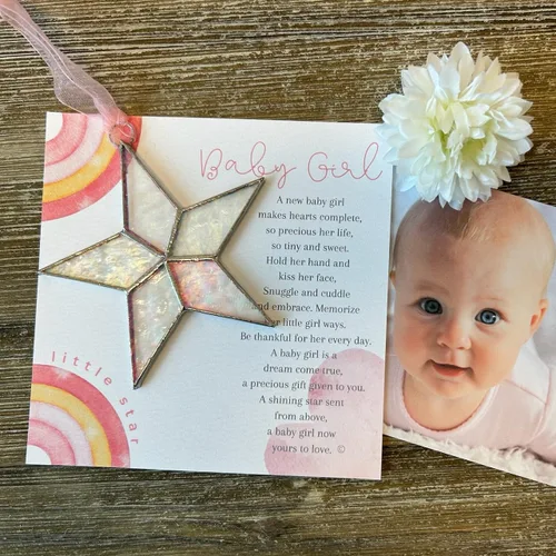 Miniatura 2 de Regalo para bebé niña, estrella iridiscente hecha a mano con mensaje sincero, regalo de bienvenida para bebé niña (rosa)