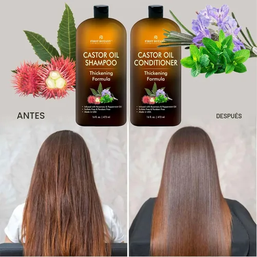 Miniatura 2 de Champú y acondicionador de aceite de ricino - Un set anticaída para el crecimiento del cabello, fórmula espesante, libre de sulfato para hombres