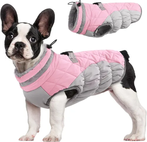 Miniatura 15 de FUAMEY - Chaqueta de invierno para perro, chaleco acolchado con arnés, ropa cálida para mascotas, abrigo con cremallera, impermeable, para perros