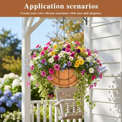 Miniatura 3 de Paquete de 4 macetas colgantes para plantas al aire libre de 12 pulgadas, cesta de flores colgante de metal con forro de fibra de coco, soporte