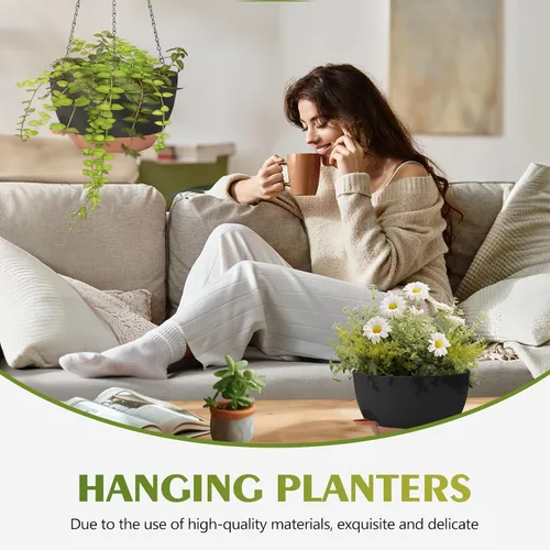 Miniatura 5 de GARDIFE Macetas colgantes para plantas de interior y exterior, juego de 2 macetas colgantes de riego automático con agujeros de drenaje y bandeja