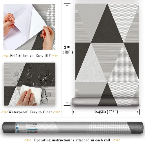 Miniatura 6 de J337 - Papel tapiz geométrico para despegar y pegar, diseño de trigón extraíble, color gris propio, 17.71 x 118 pulgadas