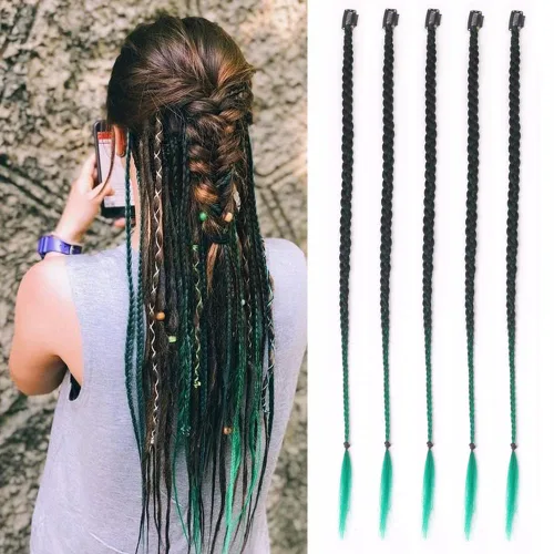 Miniatura 9 de Extensiones de cabello trenzado, 5 piezas de trenzas de bebé con fleco frontal, cabello largo trenzado, cabello natural suave para mujeres, uso