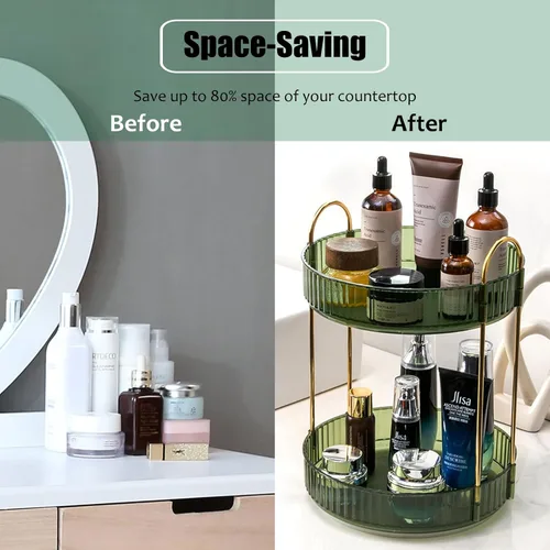 Miniatura 4 de Organizador de Maquillaje Giratorio de Encimera de 2 Niveles Bandejas Lazy Susan Transparente Almacenamiento de Cuidado de la Piel y Perfume