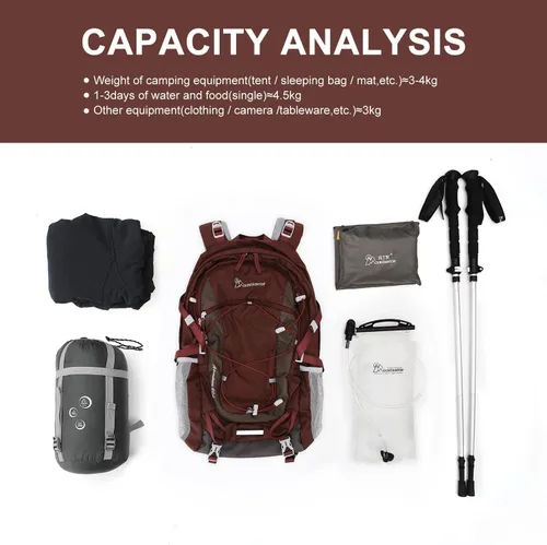 Miniatura 4 de Mochila de senderismo Mountaintop de 25L/40L, mochila de viaje ligera para senderismo al aire libre, camping, para hombres y mujeres Granate