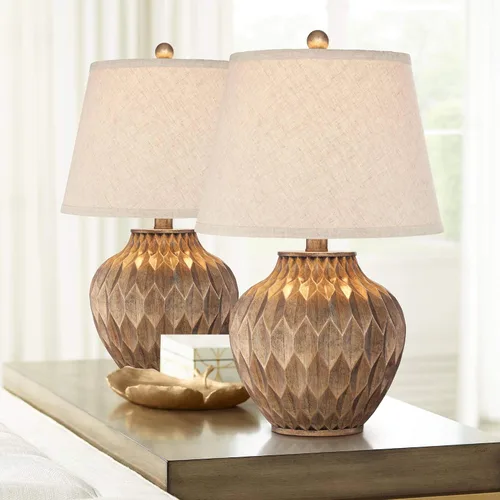 Miniatura 2 de 360 Lighting Buckhead - Juego de 2 lámparas de mesa pequeñas de estilo tradicional de 22 pulgadas de alto, urna geométrica de bronce cálido