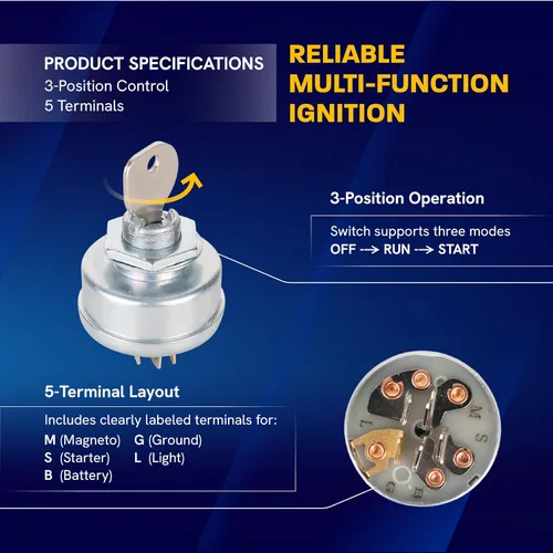 Miniatura 3 de Interruptor de encendido 103-0206 con 2 llaves, 3 posiciones y 6 terminales, para 104-2541 109-4736 88-9830 5208003 430-334 Exmark Lazer Z/ Z XP