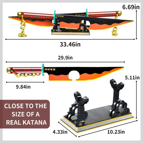 Miniatura 4 de SATHIBI Juego de construcción de espadas Demon para adultos, modelo de bloque de construcción de cuchillo de 46 pulgadas de largo con soporte