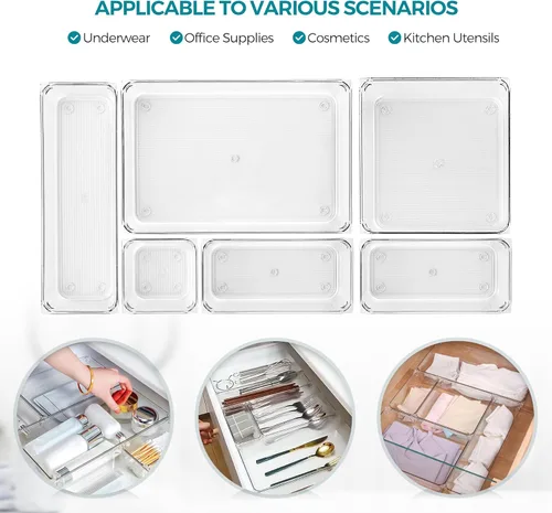 Miniatura 7 de Paquete de 4 organizadores de cajones, contenedores de almacenamiento de acrílico transparente de 6 x 9 pulgadas con almohadillas antideslizantes