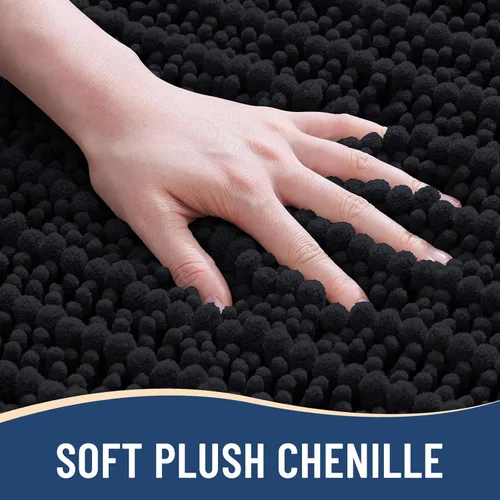 Miniatura 3 de Arotive - Alfombra de baño de lujo de chenilla, extra suave, gruesa, absorbente, esponjosa, antideslizante, se puede lavar y secar a máquina, Negro