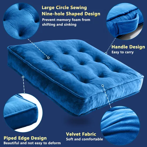 Miniatura 6 de 1 MIDDLE ONE Juego de 2 cojines de piso, cojín de meditación de espuma con memoria, cojines de piso para adultos sentados, cojines de asiento Azul