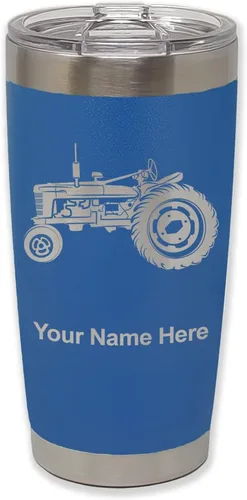 Miniatura 28 de LaserGram Vaso aislado al vacío de 20 onzas, Old Farm Tractor, grabado personalizado incluido (negro)