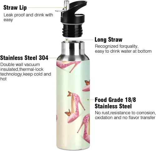 Miniatura 3 de Elegant Pink Butterflies Insulated Water Bottle 32 Oz Leakproof Water Bottles, BPA-Free Sport Water Bottle