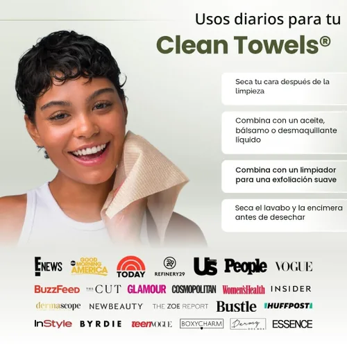 Miniatura 5 de Clean Skin Club Bamboo Viscose Clean Towels XL 100% USDA Toalla facial a base de biológicas USDA, toalla facial desechable, toallitas secas