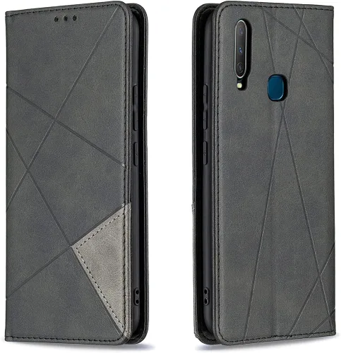 Funda con tapa para Vivo Y11, Y15, Y12 e Y17, diseño de rombos de piel sintética, con función atril, cierre magnético, para Vivo Y11/Y15/Y12/Y17,