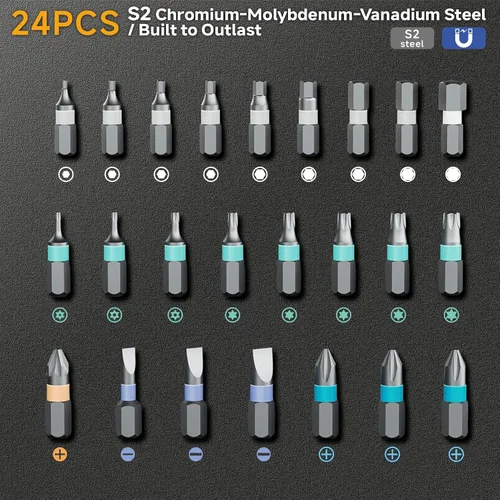 Miniatura 2 de Juego de mini destornilladores magnéticos 24 en 1 con puntas de acero S2 y estuche de almacenamiento Kit de precisión profesional