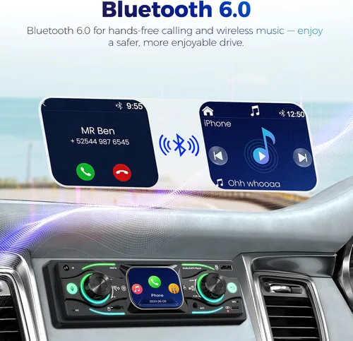 Miniatura 6 de Estéreo de coche DIN sencillo con pantalla táctil, audio Bluetooth, receptor de radio para coche, entrada dual MP3/USB/SD/AUX, carga rápida